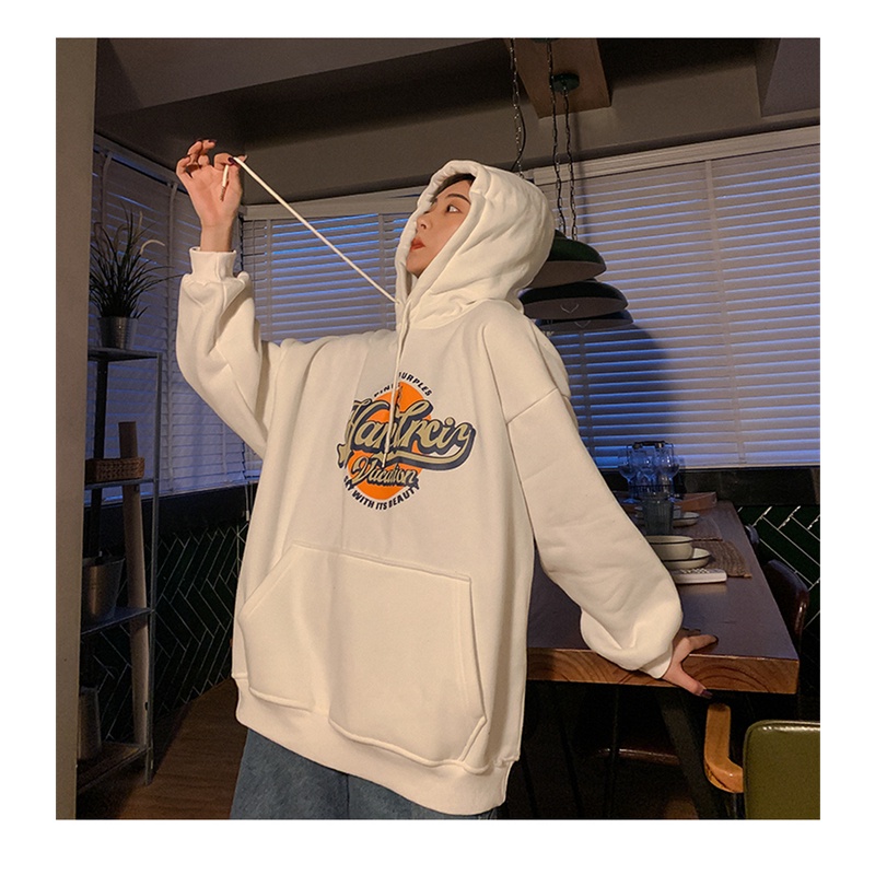 NRVP Áo hoodie tay dài dáng rộng phong cách hàn quốc cho nữ