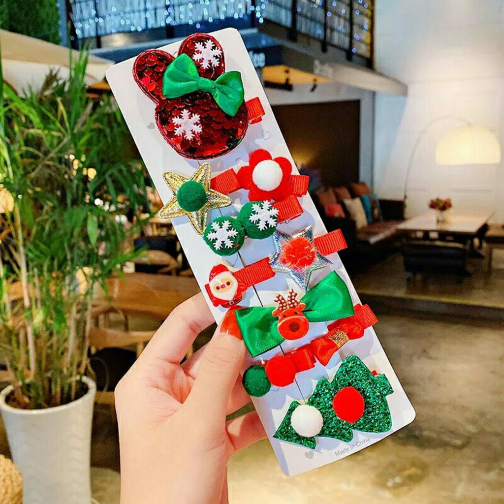 BST Giáng sinh an lành Set kẹp tóc noel xinh yêu cho bé (set 10 chiếc)