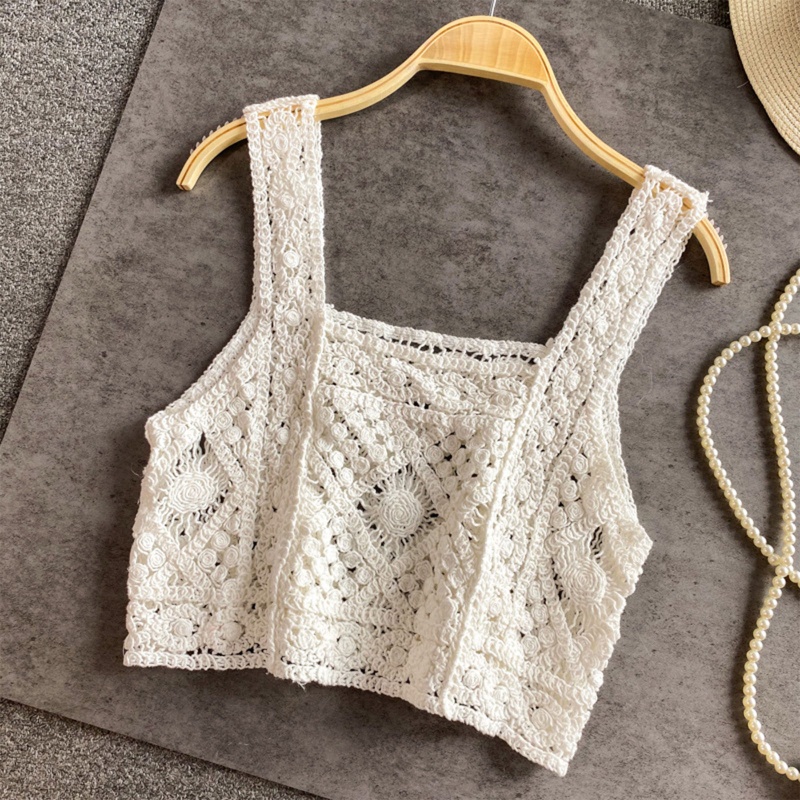 Áo Croptop Dệt Kim Sát Nách Cổ Vuông Họa Tiết Kẻ Sọc Phong Cách Retro Cho Nữ