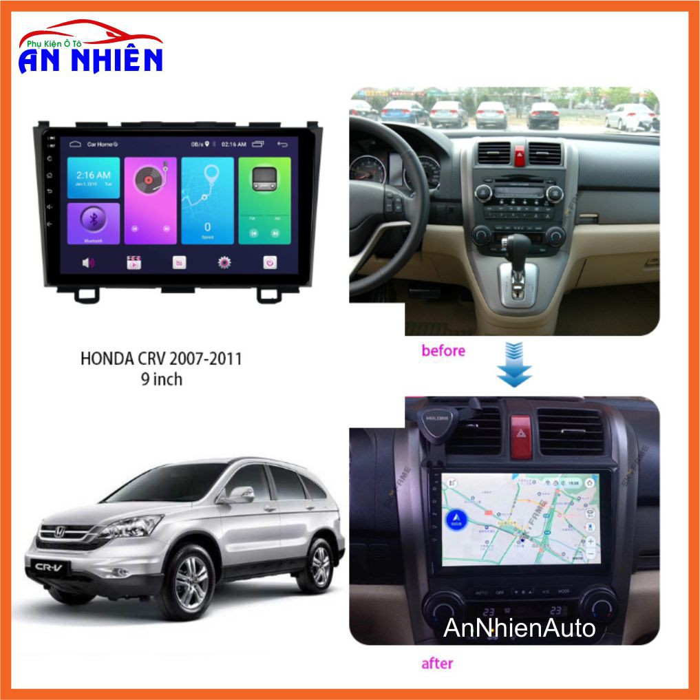 Màn Hình Android 9 inch Cho Xe HONDA CR-V 2006-2012 - Đầu DVD Chạy Android Kèm Mặt Dưỡng Giắc Zin Cho CR-V