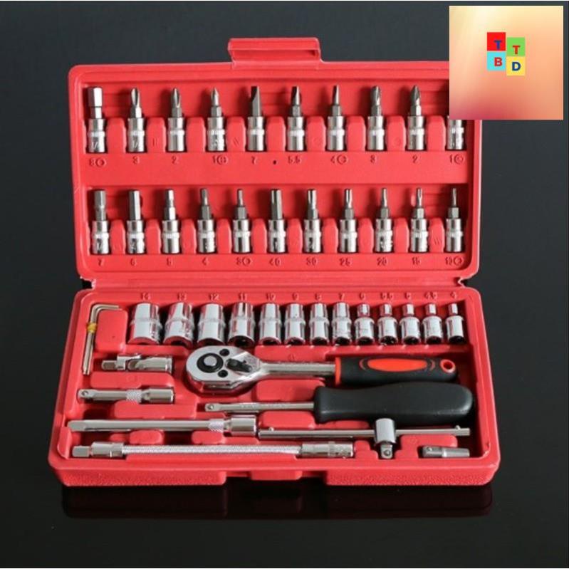 Bộ dụng cụ mở bu lông ốc vít, sửa chữa ô tô xe máy, đa năng 46 chi tiết