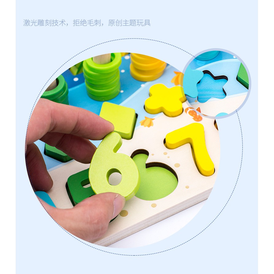 Bộ Đồ Chơi Xếp Hình Bằng Gỗ 5 Trong 1 Cho Bé