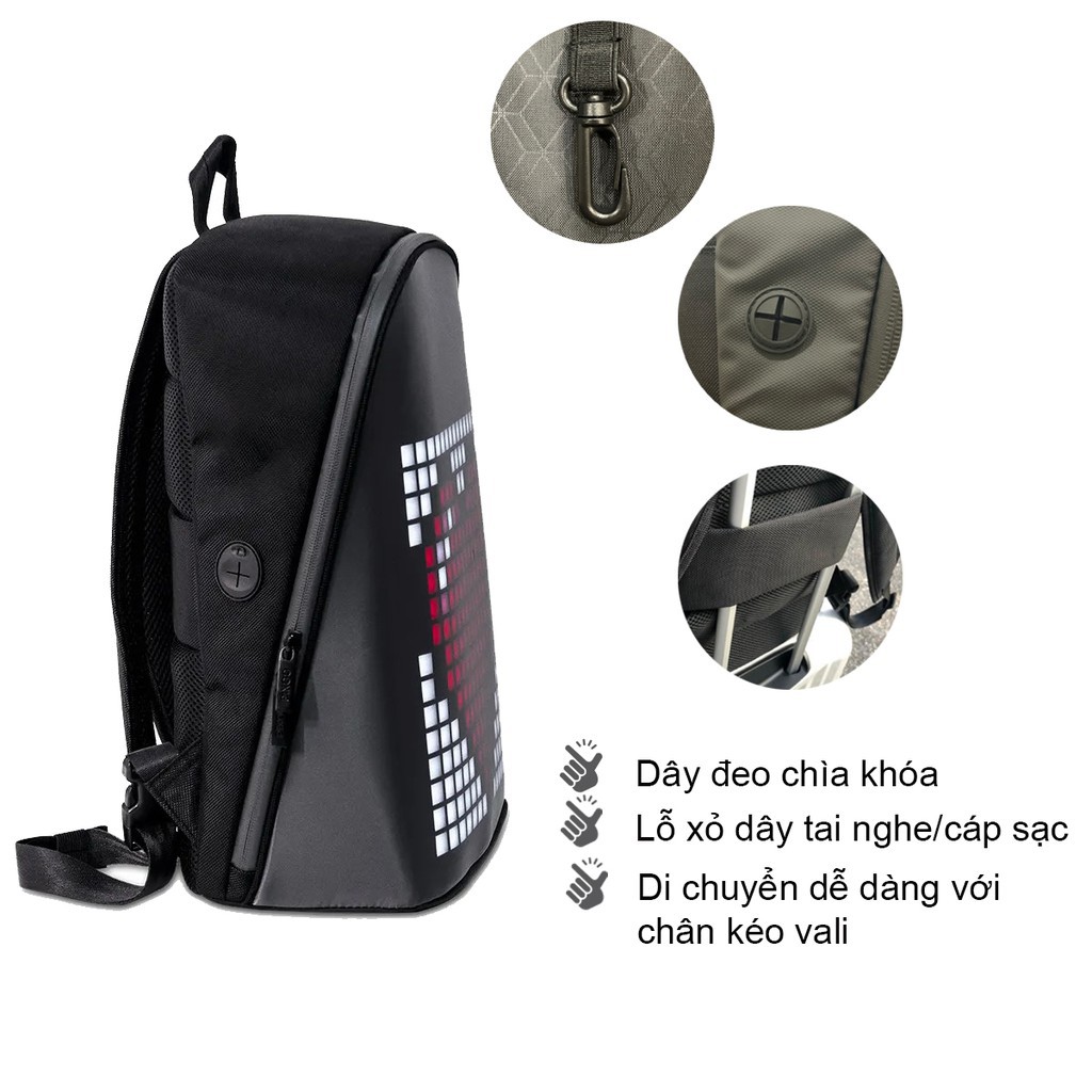 Balo Divoom Pixoo backpack có màn hình LED, ngăn chứa lớn vừa Laptop 14 Inch, chống thấm nước