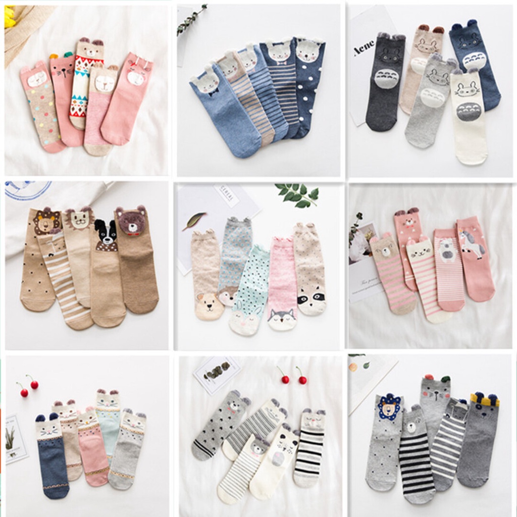 Tất Nữ Cổ Ngắn Set 5 Đôi YOLA SHOP-  Vớ Nữ Cổ Ngắn Hình Thú - Tất nữ 4 Mùa Chất Liệu Cotton Khử Mùi
