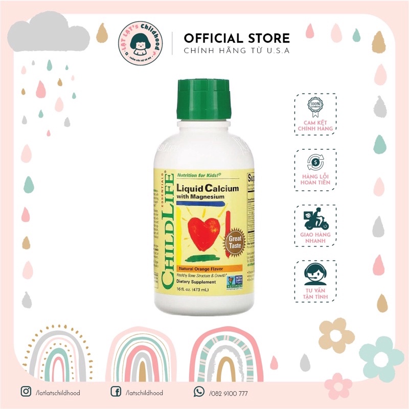 Thực Phẩm Bổ Sung Cho Bé Childlife Liquid Calcium With Magnesium Hương Cam Chai 474ml