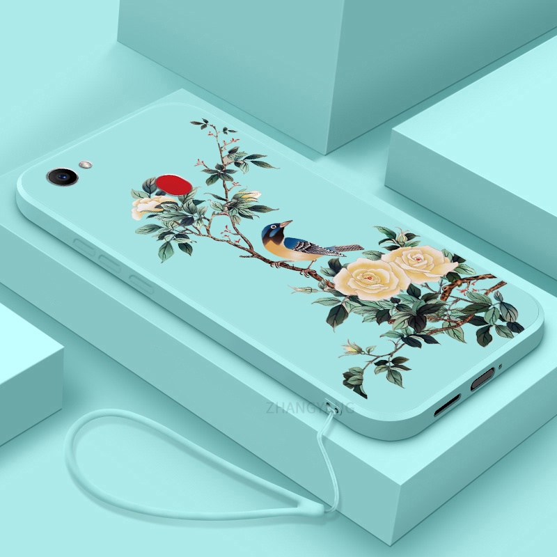 Ốp Điện Thoại TPU Mềm Họa Tiết Hoa Và Chim Có Dây Đeo Cho oppo f7 f5