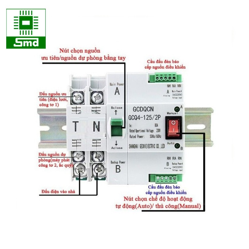 Bộ chuyển nguồn tự động ATS 2P 3P 4P 100A LW, Cầu dao đảo pha tự động ba pha, đóng cắt nhanh, không làm reset thiết bị