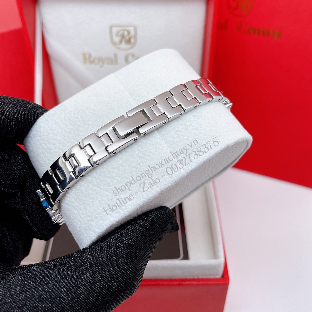 Đồng Hồ Nữ Royal Crown 2035 Đá Trắng Xanh Silver 34mm