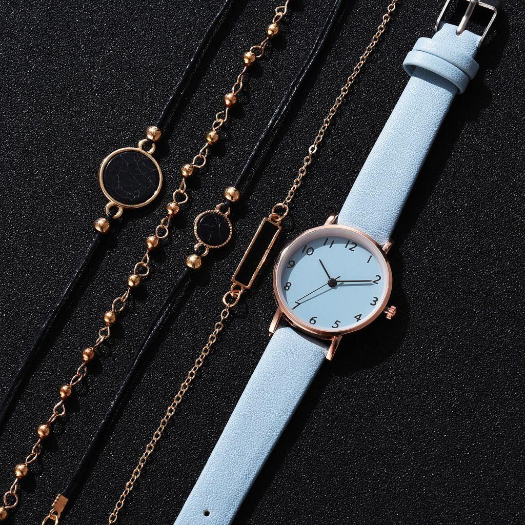 Bộ 5 Vòng Tay Xinh Xắn Dành Cho Bé|Đồng Hồ Đeo Tay Reloj Mujer Dây Da