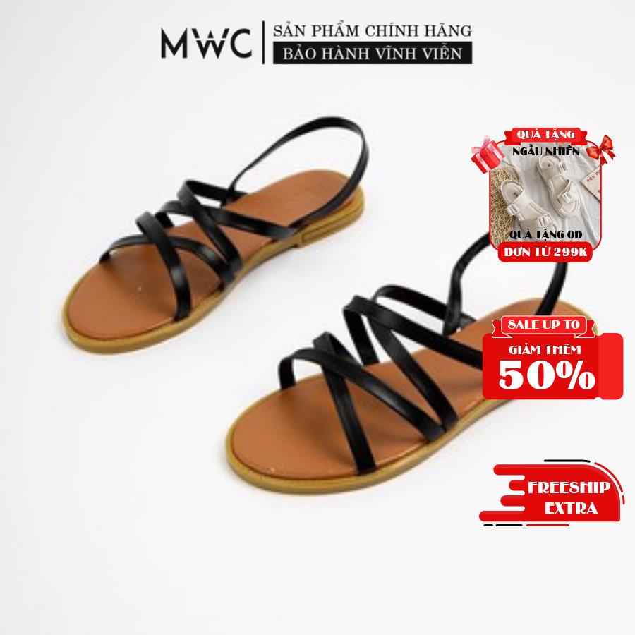 Giày Sandal Nữ Thời Trang MWC Chất Liệu Da Cao Cấp Đế Bệt Dây Mảnh Quai Chéo Cá Tính NUSD- 2609