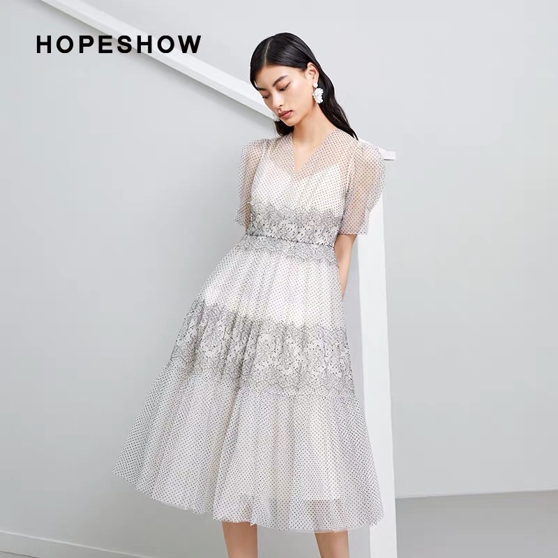 Đầm ren lưới chấm bi Hopeshow