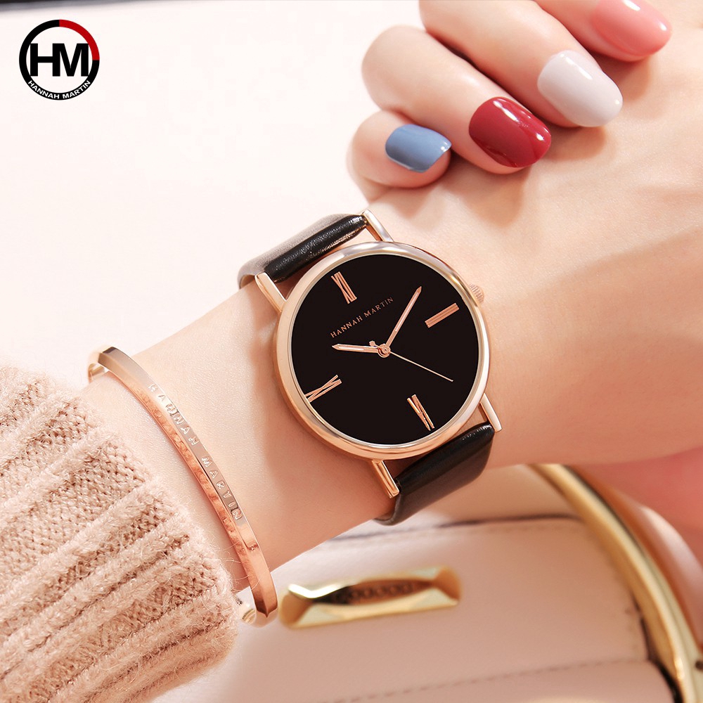 Đồng hồ nữ Women's Watches Hannah Martin 100% Original Fashion Casual Quartz Stainless steel Free Box Waterproof Analog Girl Leather Watch COD Chronograph Aktif ladies Wrist watches Ready Stock Gift Birthday N3801