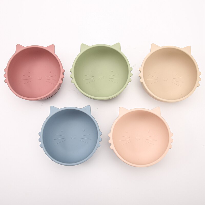 Bát ăn MAMIMAMIHOME bằng silicone không BPA kiểu dáng mèo hoạt hình dễ thương chống trượt cho trẻ em