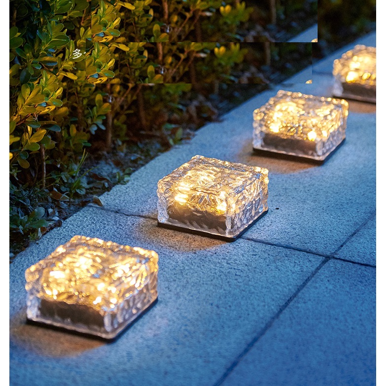 Đèn LED Năng Lượng Mặt Trời Hình Đá Viên Gạch Pha Lê Chống Thấm Nước Trang Trí Lối Đi Ngoài Trời