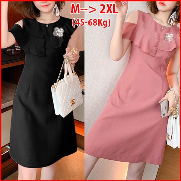 GOTI -  Đầm Suông Công Sở Nữ Rớt Vải Phối Bèo Tay Lỡ Cao Cấp Vải Lụa Mềm Mịn 3298