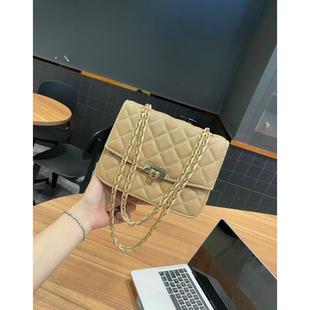túi đeo chéo, túi trần trám khoá gập 2 màu dây xích đan size 20 siêu đẹp thời trang cute kiểu dáng hàn quốc