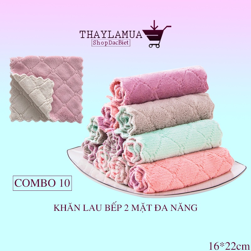 [RẺ VÔ ĐỊCH] Combo 10 khăn lau bếp, lau tay đa năng 2 mặt siêu thấm size 16*22cm (KLT04)