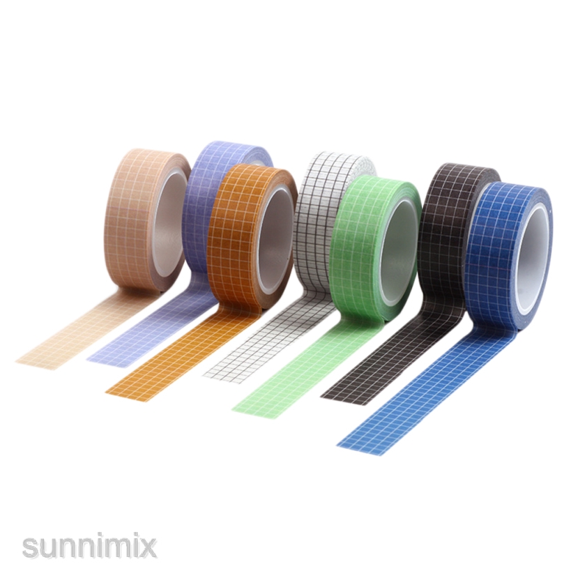 7x Multi-color Grid Printed Washi Paper Sticky Masking Tape Planner Sticker