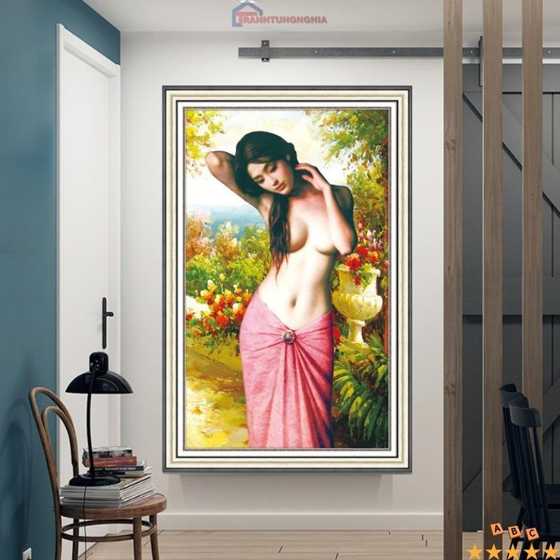 Tranh đính đá, tranh thêu chữ thập thiếu nữ