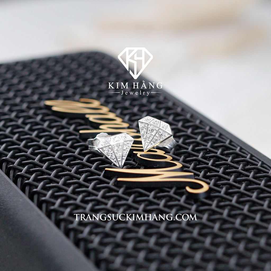 Khuyên Tai BẠC Thiết Kế Hình Kim Cương - Chốt Đẩy