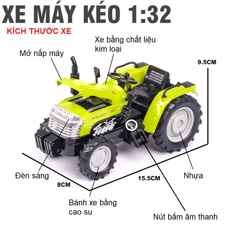 Mô hình Xe đồ chơi máy kéo nông trại tỉ lệ 1:30 bằng hợp kim có âm thanh động cơ