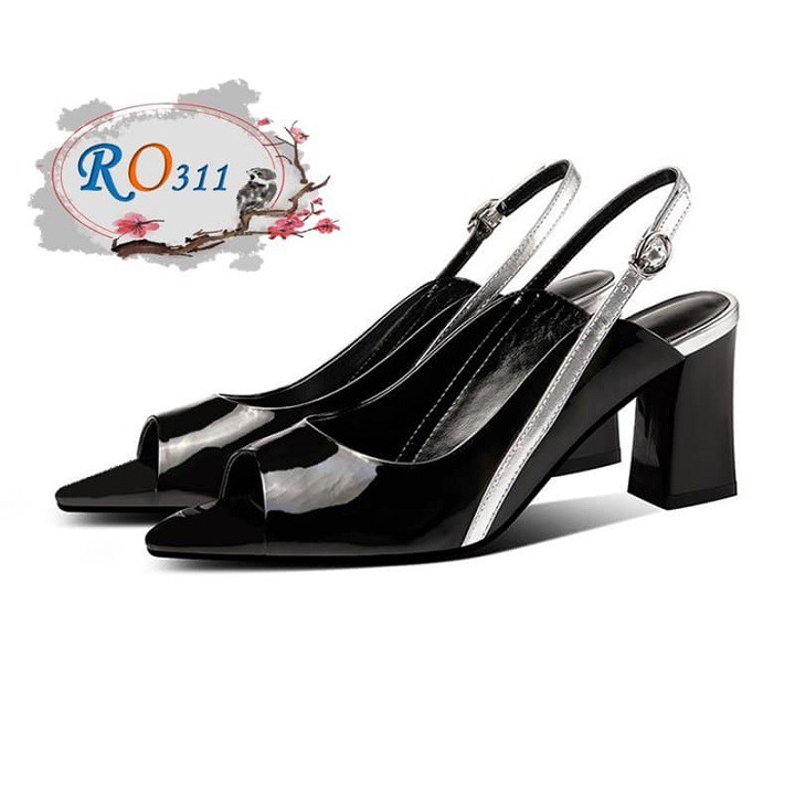 Giày sandal nữ cao gót 7 phân hai màu đen trắng hàng hiệu rosata ro311