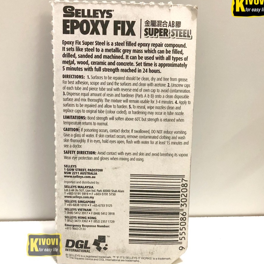 Keo AB Selleys Epoxy Fix Super Steel Của Úc Vỏ Xanh Trắng 20ml - Chịu Nhiệt,Nước Dùng Dán Nhựa, Thủy Tinh, Tặng Hũ, Que