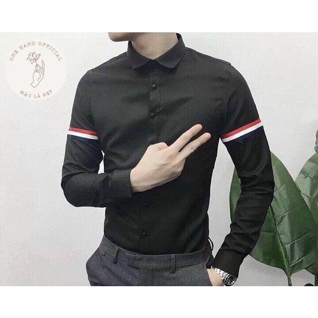 Áo sơ mi nam dài tay phối viền tay quốc dân siêu hot