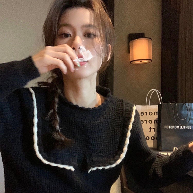 Áo sweater dáng rộng cổ búp bê thiết kế thời trang phong cách Hàn Quốc