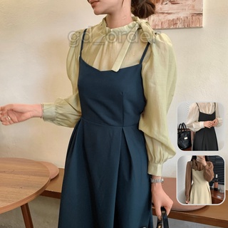 D29|Đầm nữ hàn quốc công sở thiết kế hai dây dáng xoè thanh lịch kèm sơ mi dạ tiệc gd_order