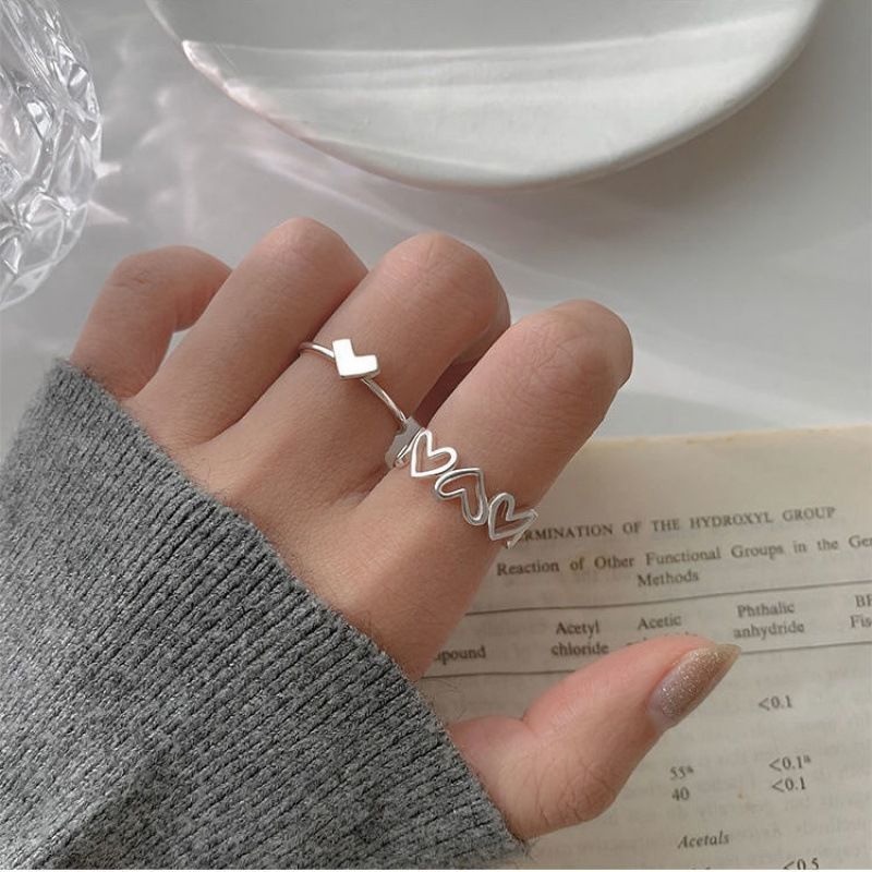 Set 2 nhẫn nữ WE FLOWER mạ bạc hình trái tim lãng mạn thời trang