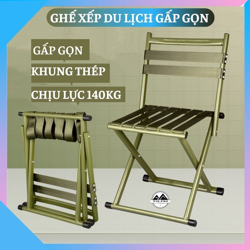 Ghế Xếp Du Lịch Gấp Gọn Đi Dã ngoại Cắm Trại Ngồi Câu Cá Khung Thép Chịu Lực 140 Kg VIEPRO-09