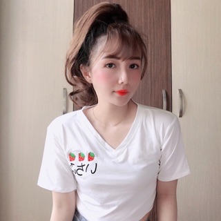 Áo Croptop Cổ tim thêu trái dâu