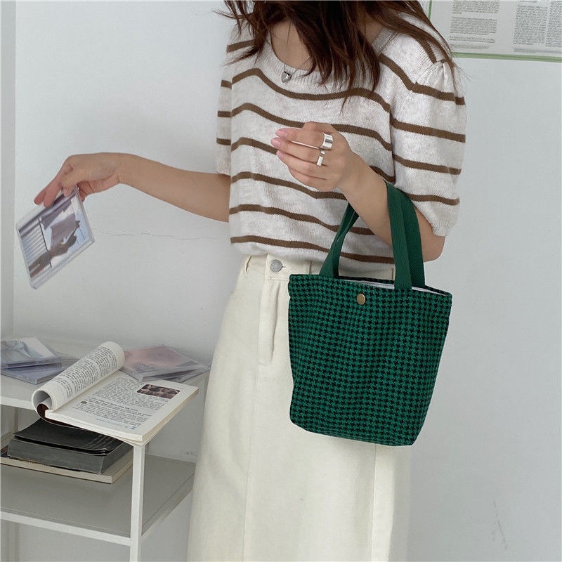Túi Vải canvas Họa Tiết Sọc Ca Rô Thời Trang Xinh Xắn Cho Nữ