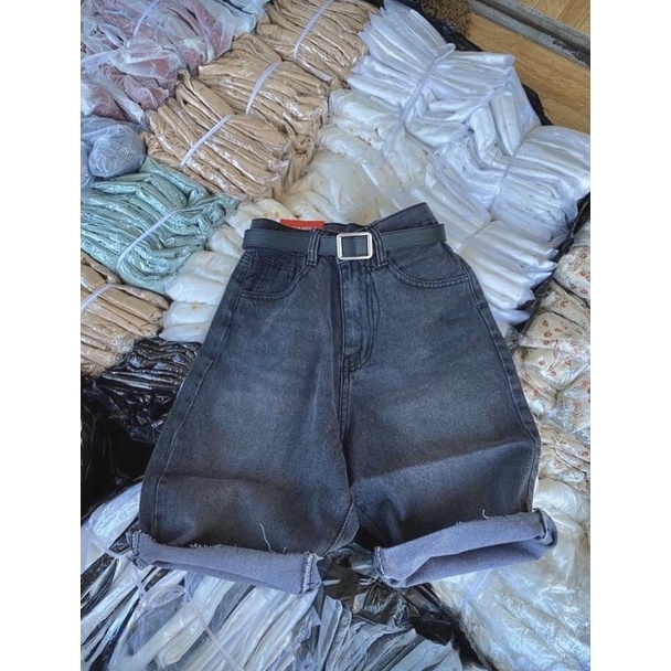 [Bigsize 30-35] Quần Ngố Jean Xám Trơn Lưng Cao Qua Rốn - Không Co Giãn