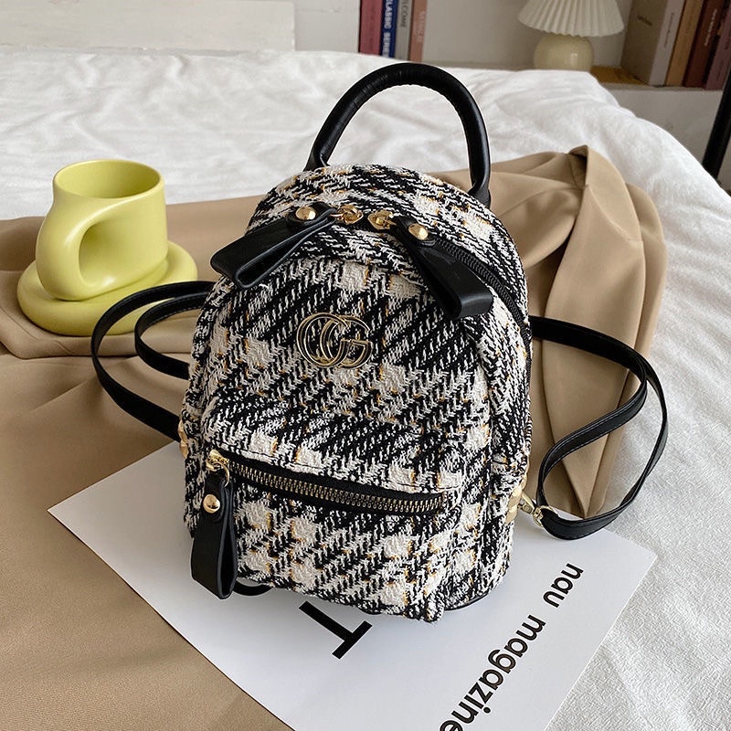 BALO MINI THỜI TRANG NỮ BALO VẢI KẺ CARO PHONG CÁCH VINTAGE NỮ TÍNH BLN46H2812