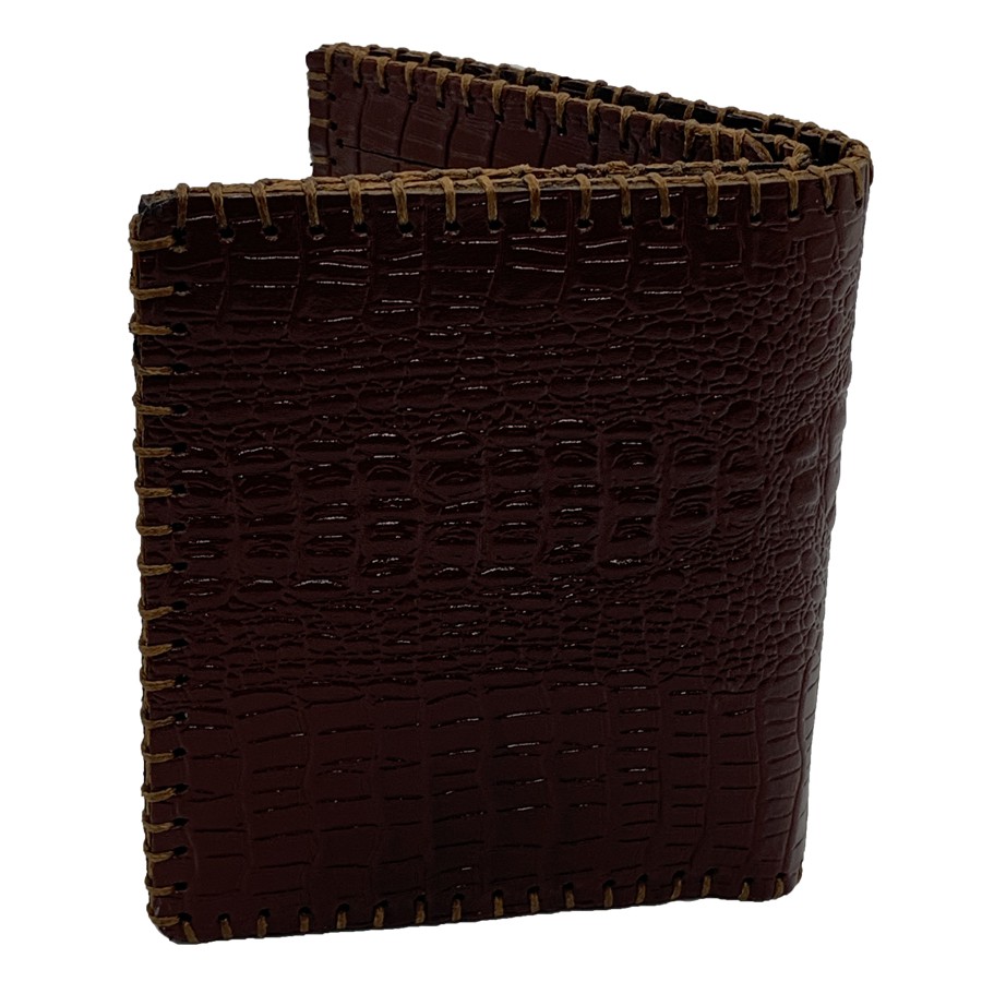 Ví Nam Đứng Da Bò Dập Vân Cá Sấu May Viền Tiến Công Màu Nâu - TCN1038