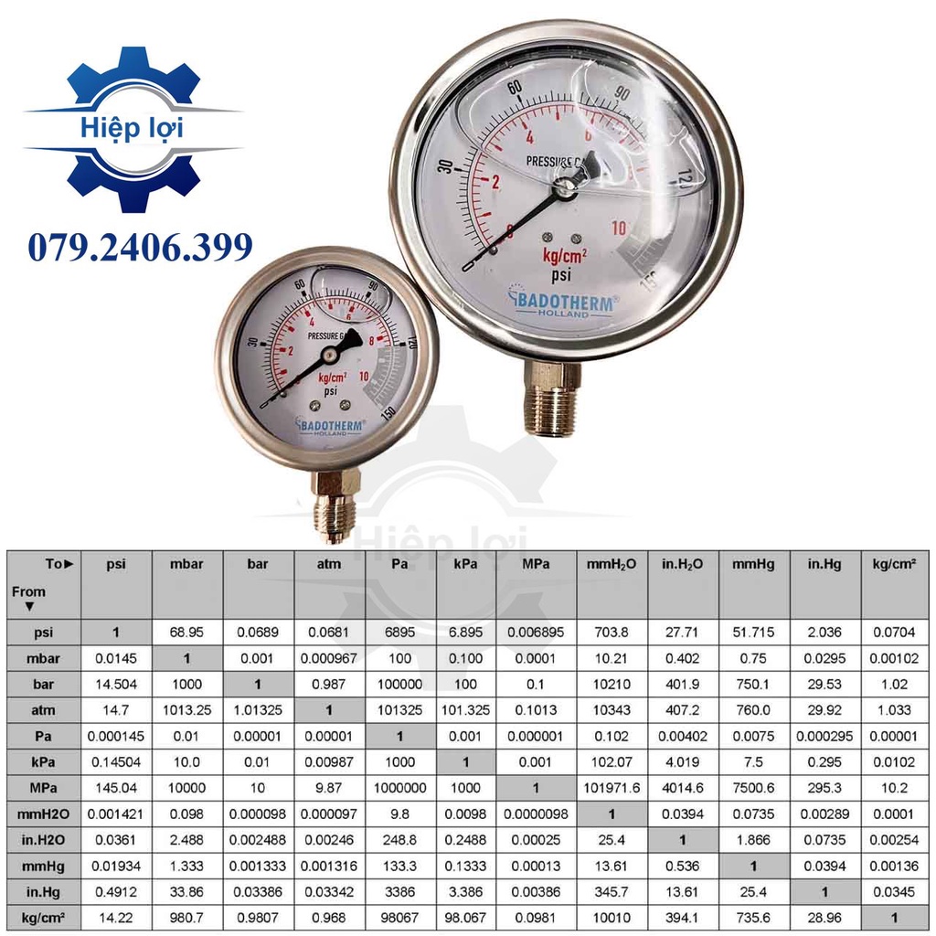 Đồng hồ áp suất Badotherm Ø63 và Ø100 - đồng hồ dầu chân đứng