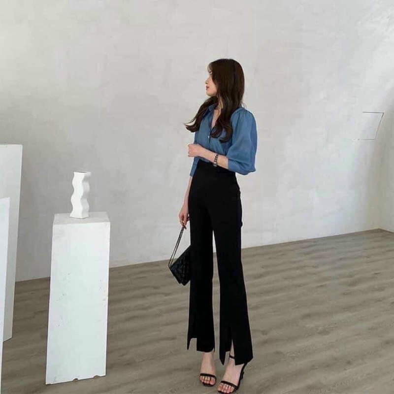 Quần vải ống loe xẻ gấu tôn dáng hàng đẹp