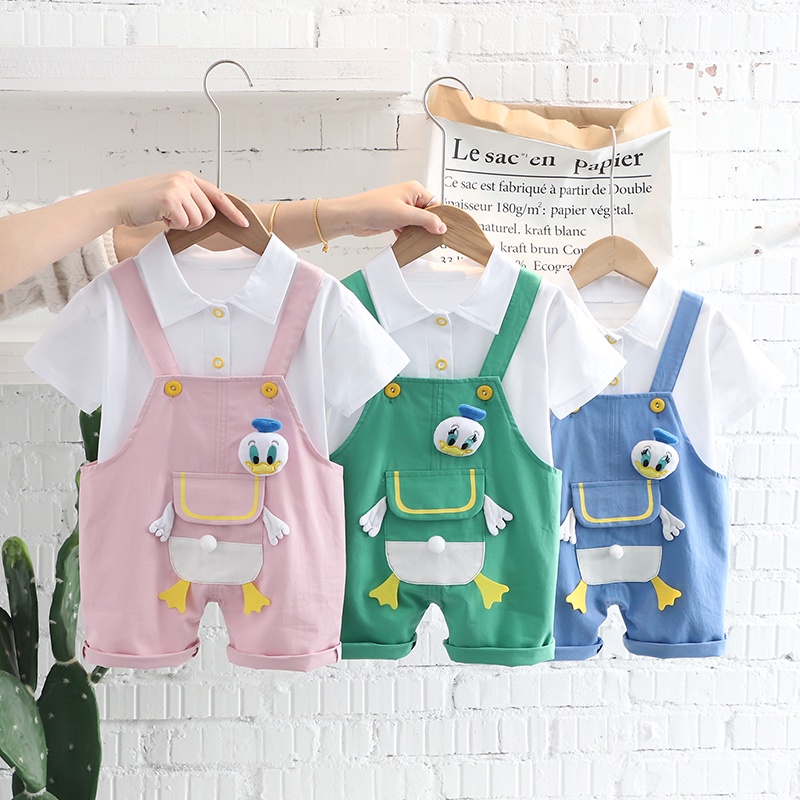 Bộ Trang Phục 2 Mảnh Gồm Áo Thun polo Và Quần Yếm Họa Tiết Hoạt Hình Dành Cho Bé Trai Bé Gái 0-4 Tuổi