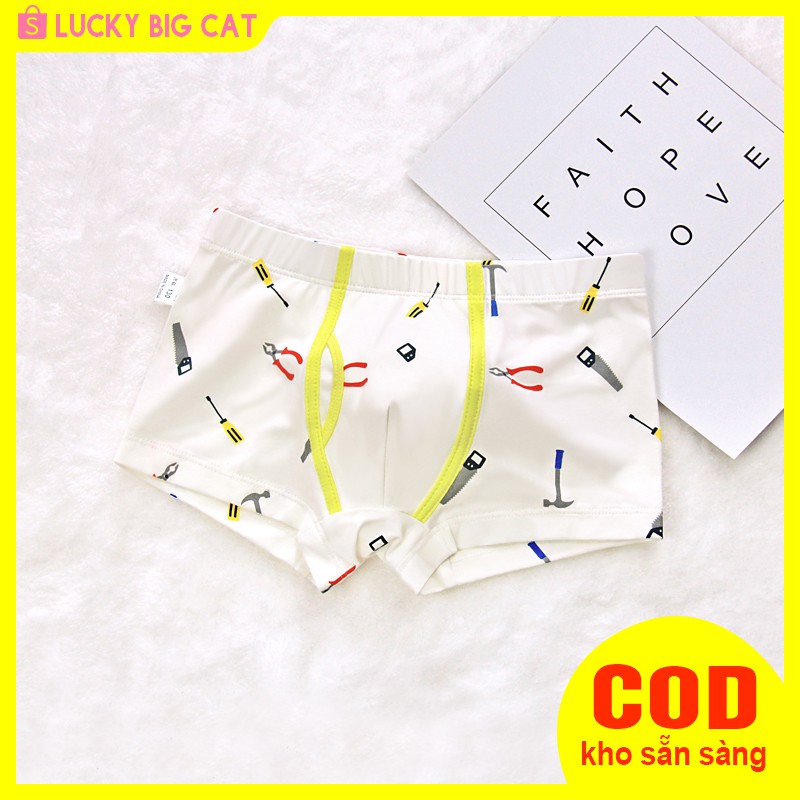 Lucky Big Cat  trẻ em đồ lót Boy bé quần ngắn bốn-angle quần trong Boxer tóm tắt màu phù hợp (Vàng Edge)