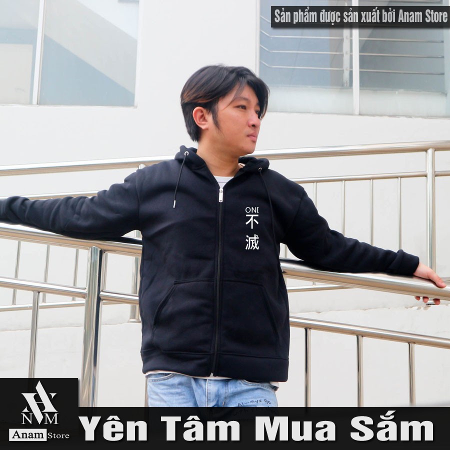 Áo hoodie dây kéo vải nỉ ngoại, nam nữ, Phản Quang Quỷ Oni 06, Anam Store