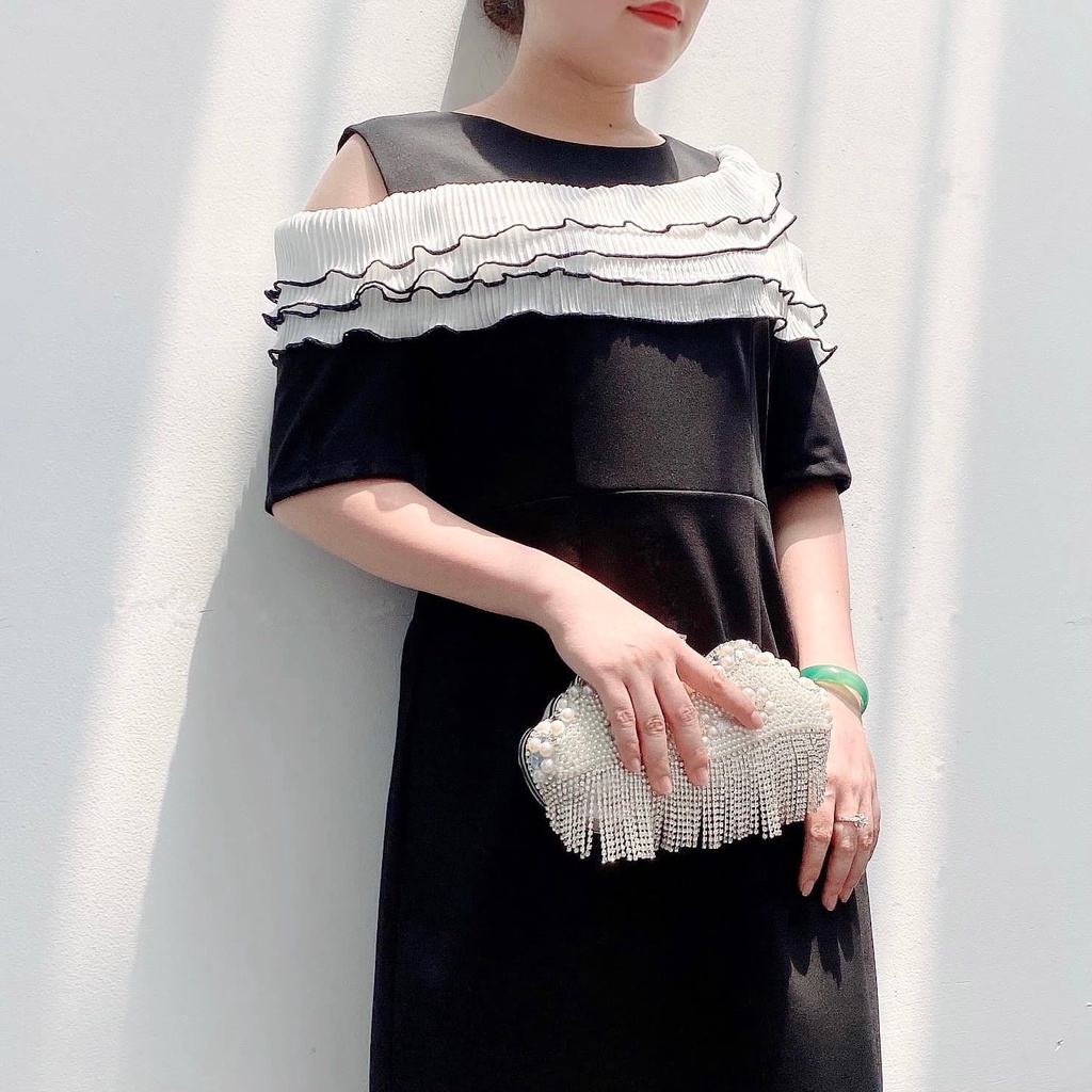Đầm Bigsize Thiết Kế MIUCO, Kiểu Dáng Rớt Vai Phối Dập Ly, Trẻ Trung Đơn Giản ,Đầm Tặng Mẹ, Đầm Tặng Bà