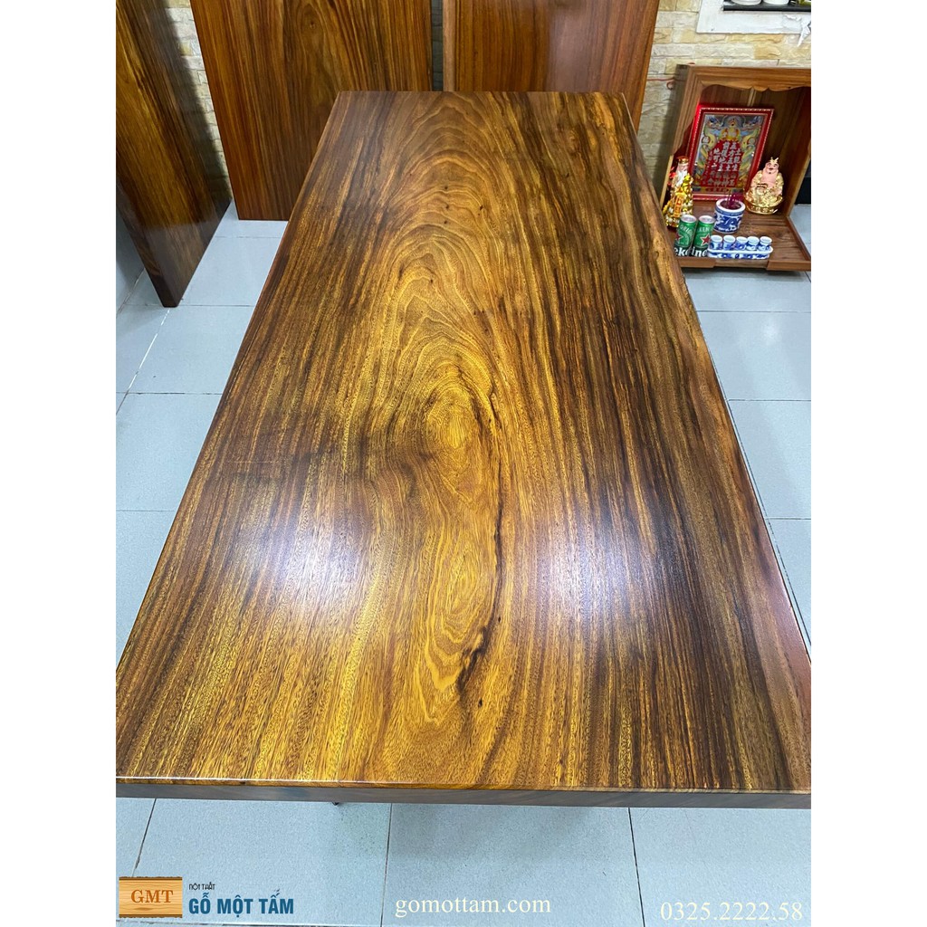 Bàn gỗ me tây nguyên tấm cho 6 ghế dài 1,75m x rộng 75cm x dầy 5cm