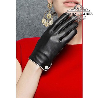 Bao tay nữ YAOYAO Găng tay nữ da cừu bấm cúc trắng - BHY9748 Găng tay da cảm ứng. Hàng chính hãng