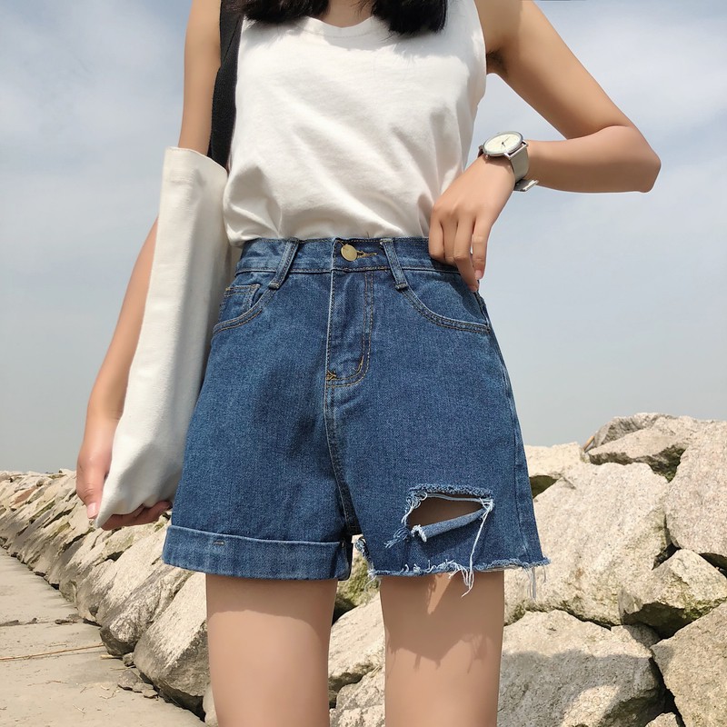 quần short ulzzang short nữ đẹp jean jeans soóc bò rách kiểu dáng hàn quốc cạp lưng cao