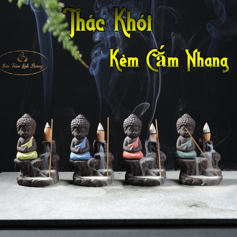Thác Khói Trầm Hương Đốt Nụ Trầm , Nhang Không Tăm - Lư Gốm Xông Nhà , Để Bàn Phong Thủy - Quà Tặng Ý Nghĩa