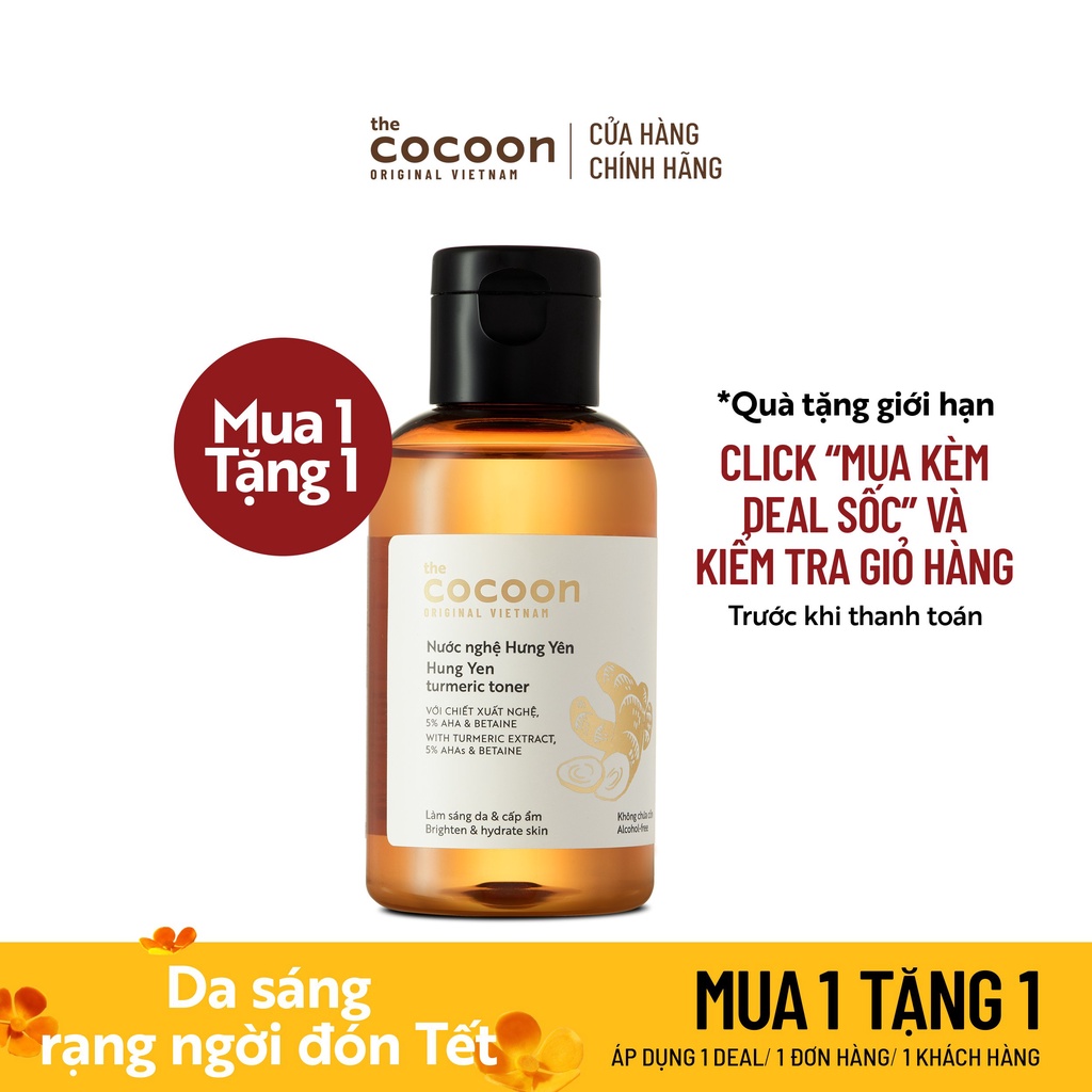 Nước nghệ Hưng Yên (toner) 5% AHA làm sáng da &amp; cấp ẩm Cocoon 140ml