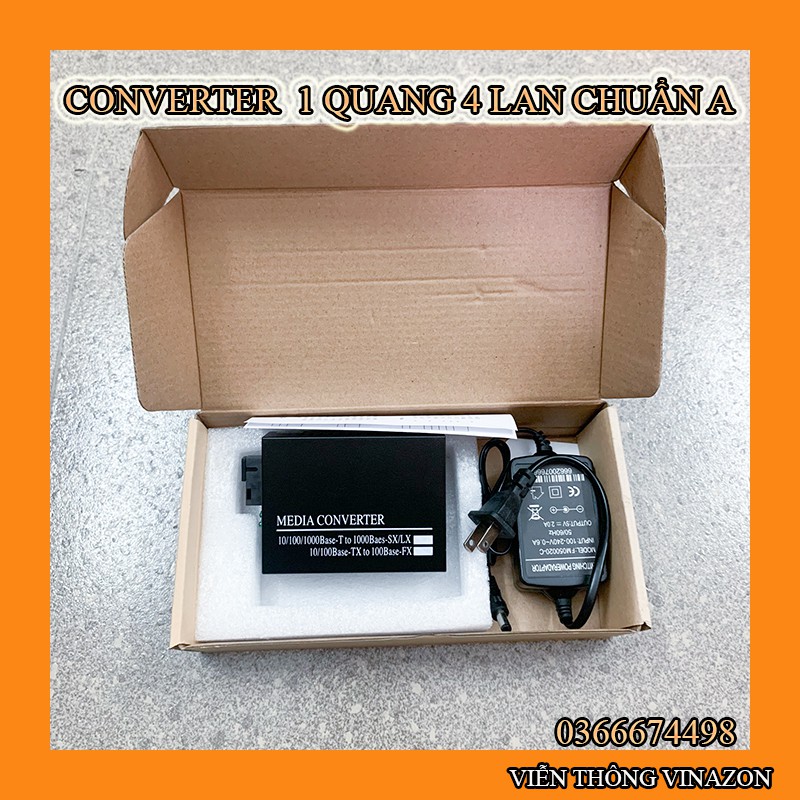 Thiết Bị Chuyển Đổi Quang Điện 1 Sợi Media Converter 1FO 1 Quang 4 LAN Chuẩn A