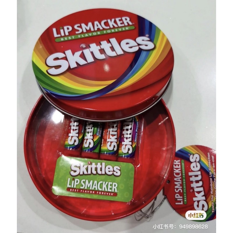 [BILL US] Set 4 thỏi son dưỡng Lip Smacker Skittles có case đựng